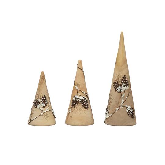 Hello Honey® Hand-Painted Eucalyptus Wood Tree with Pinecone, Snow & Glitter